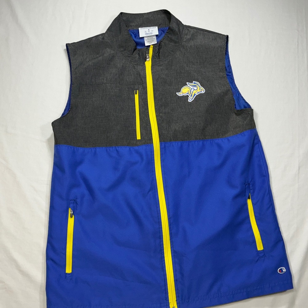 Champion Vest Mens Medium Blue Gray Sleeveless Full Zip Athletic‎ Logo
